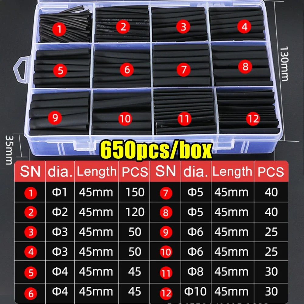 Heat Shrink Tubes Set Retractable Heat Pipe Electric Wire Sheath Thermoretractile Case Tube Line Bar Heat Shrink Tubing