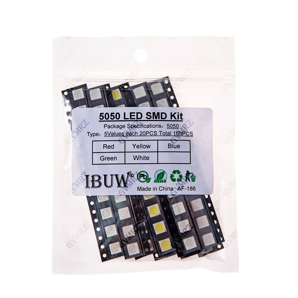 100pcs Green Blue White 5colors Each 20pcs 5730 5050 3528 1210 1206 0805 0603 0402 SMD LED Diode Kit Red  Yellow