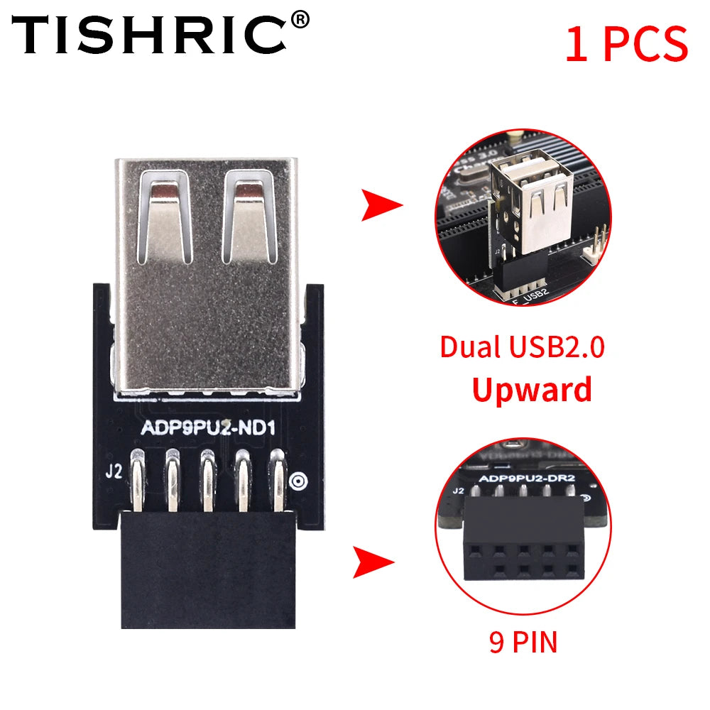 TISHRIC 9Pin To 2 Ports USB 2.0 Expansion Card USB 2.0 Motherboard Header 9pin to 2 Ports USB 2.0 Dual USB A 9 Pin Female Adapt