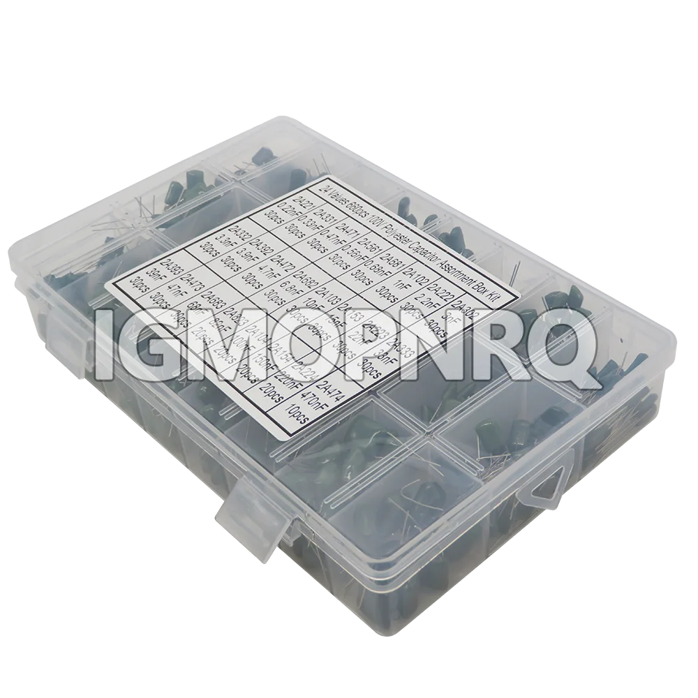 660PCS/lot 24Value Capacitor Kit 100V 2A221J To 2A474J Polyester Film Capacitor Assorted Kit 0.47nF 0.68nF 1nF 2.2nF Capacitors