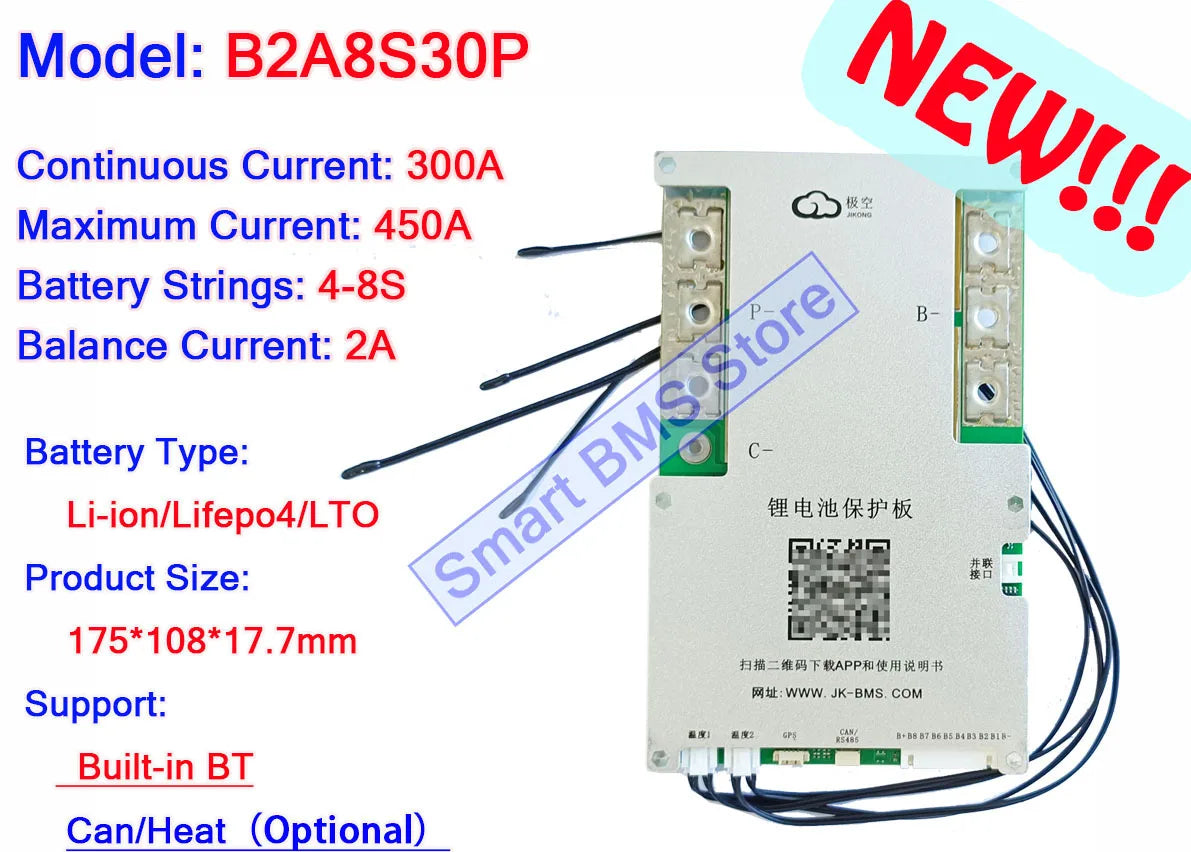 Smart Jikong JK BMS 4s 5s 6s 7s 8s 100a 200a Lifepo4 Li-ion Active Balance Lithium 24v With Bt Heat Function Equalizer On Sale
