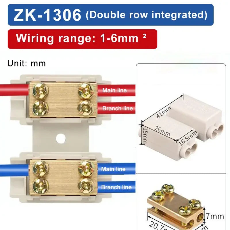 T‑Type Wire Connector ZK Terminal Splitter I-type Brass Clamp Electrical Wire Junction Box for Household Lighting Socket Wiring
