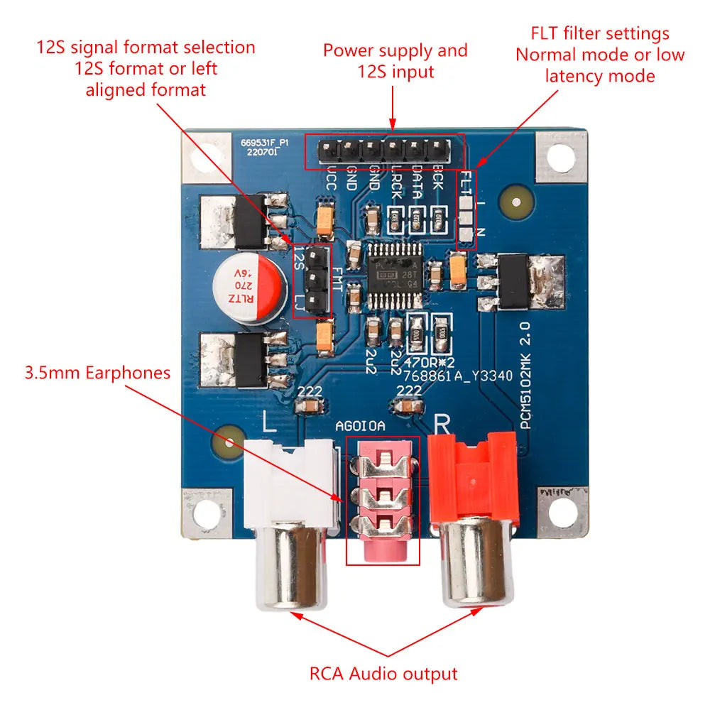 PCM5102 DAC Decoder I2S Player Assembled Module 32Bit 384K Beyond ES9023 PCM1794 Decoder Board Support for I2S /left-justified