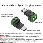 USB C to 2Pin Terminal Adapter Screw Solderless Plug Type-C to 2 Pin Crimp Terminal Block 5V Charging Conversion