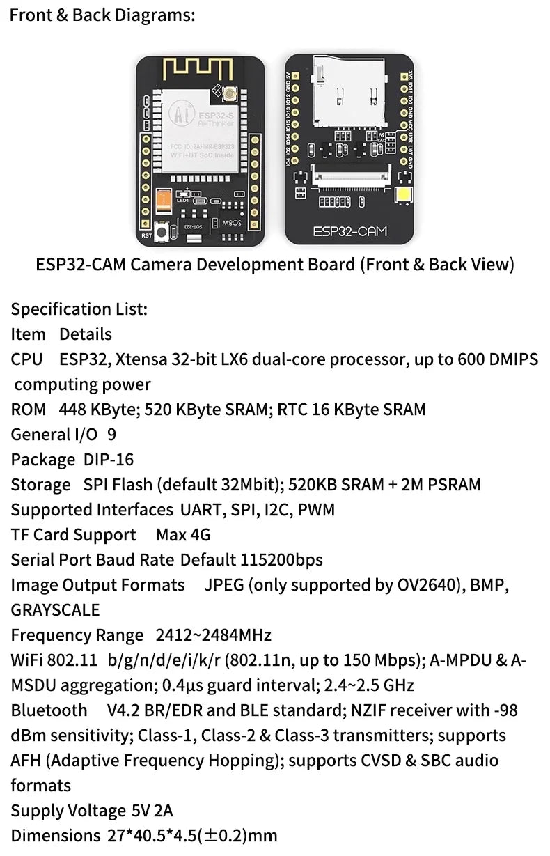 New Version ESP32-CAM Development Board with Wi-Fi + Bluetooth Module and OV3660 High-Definition Camera Module