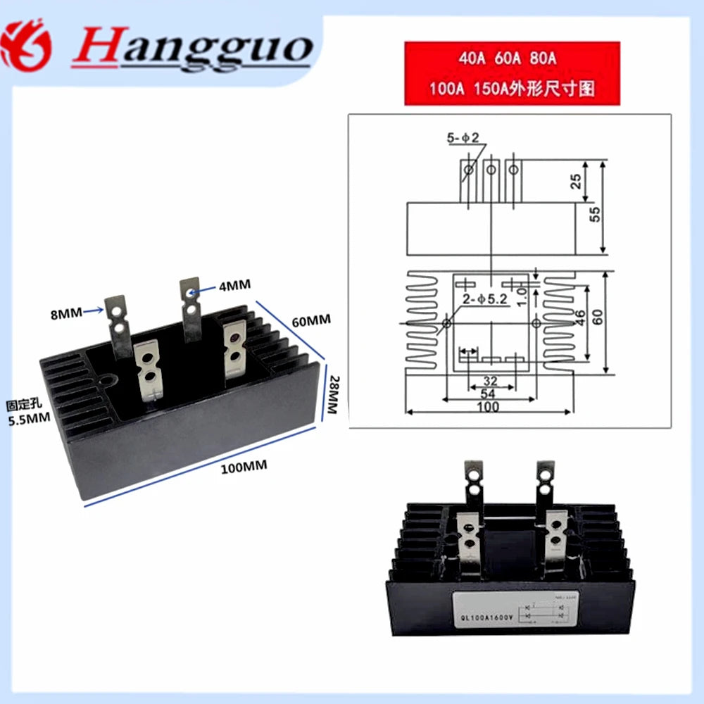 QL100A-16 Single-phase rectifier bridge QL40A QL60A QL80A QL100A QL150A Rectifier 1000V 1600V Bridge QL100A-16 QL150A1600V