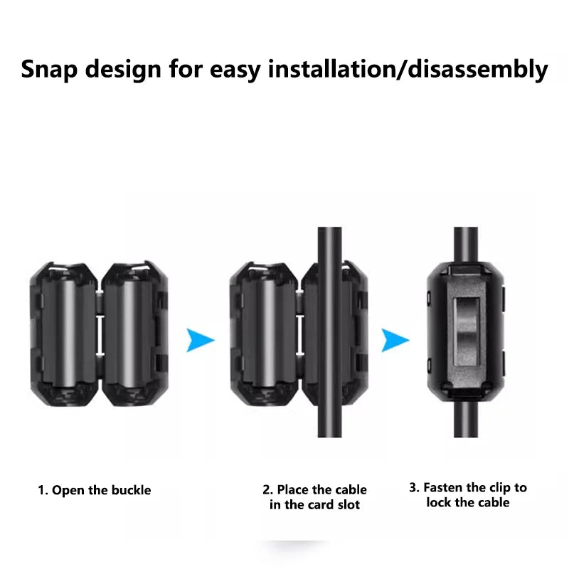 20PCS 3.5/5/7/9/13mm Ring Core Ferrite Bead Clamp Choke Coil EMI RFI Noise Filter Clip Snap Cable for Black Magnetic Snap-on
