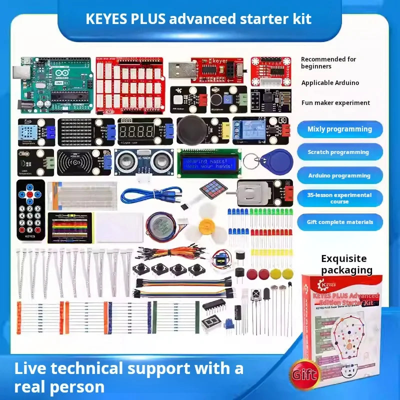 Arduino UNO R3 Starter Kit for Beginners Learning Sensor Module DIY Maker Kit with Mixly