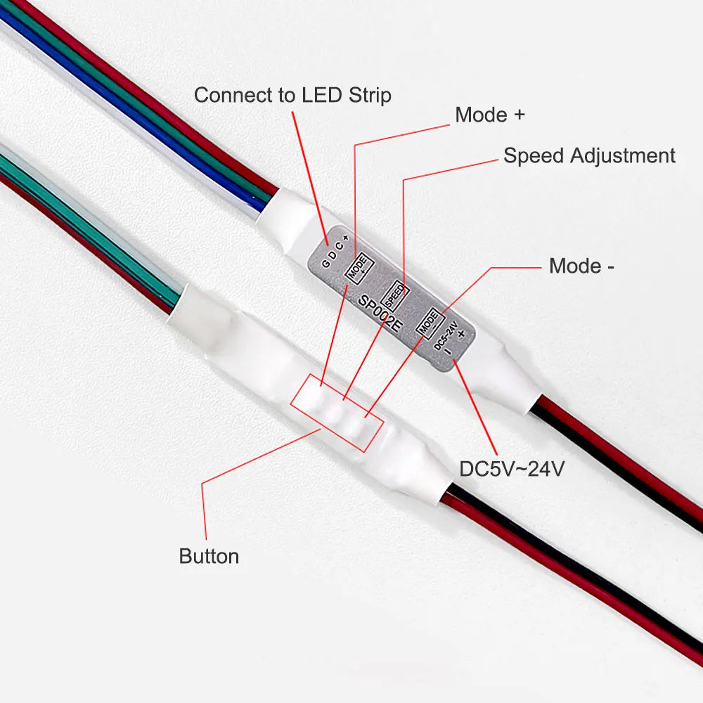 SP002E Mini 3-Key 3PIN/4PIN LED Controller DC5V-24V for RGBIC WS2811 WS2812 WS2813 WS2815 Individually Addressable LED Strip