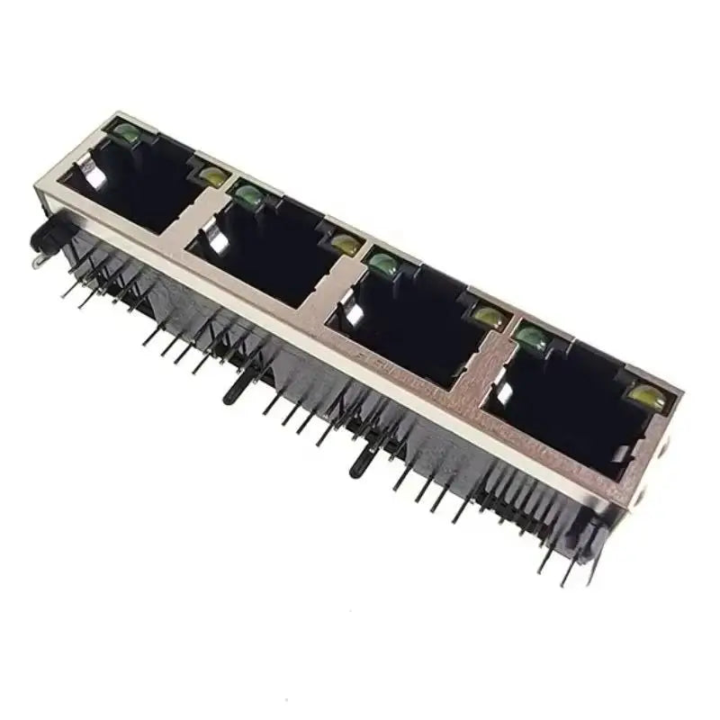 2PCS Metal RJ45 Network Jack PCB Vertical Female Socket Connector DIP 1X4 with LED Network Jacks for Enhanced Networking
