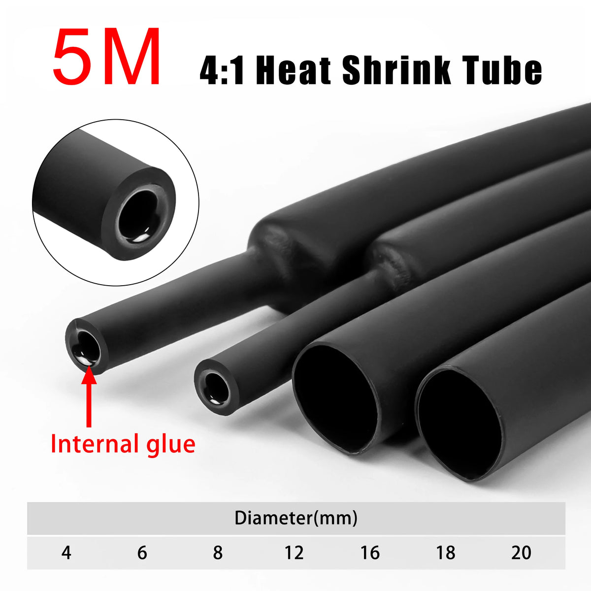 5M 4:1 Heat Shrink Tube With Glue Thermoretractile  Shrinkable Tubing Dual Wall 4 6 8 12 16 18 20mm