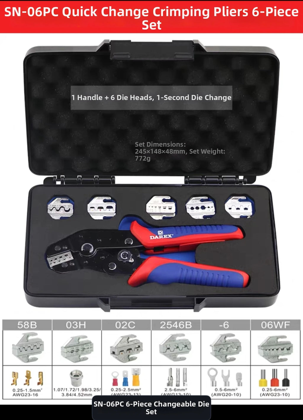 Darex DuPont Spring Terminal Automotive Wiring Harness Power SN Cold-Press Terminal Wire Crimping Pliers