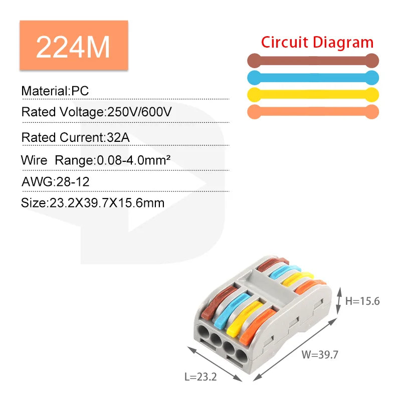 5PCS Lever Fast Wire Connectors Connect Electrical Universal Splicing Compact Inline Push-in Home Terminals Block 412/413 SPL