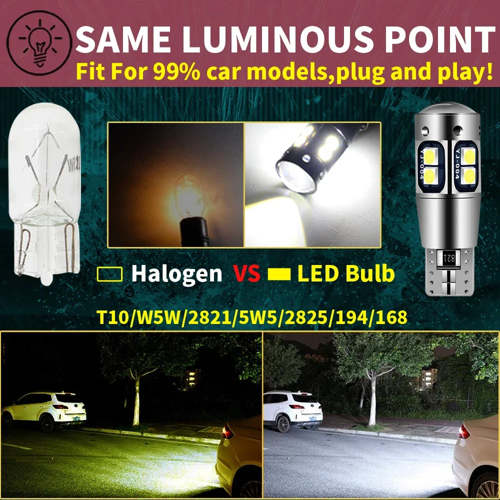 2x W5W T10 LED CANBUS No Error 5W5 12V 10W 950Lm Super Bright Car Interior Side Light 194 3030 SMD Auto Bulb White Amber Red