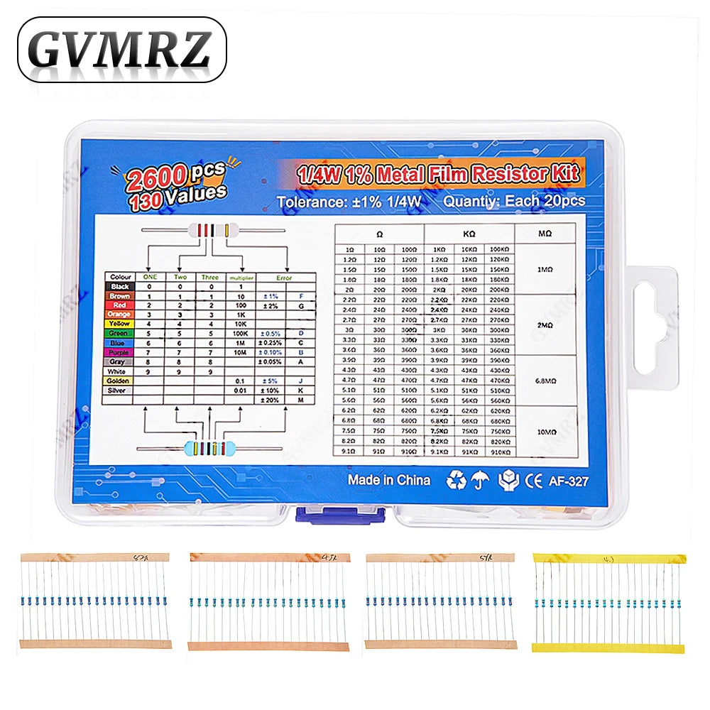 1/4W 1/8W 1/2W 1W 2W Metal Film Resistor Kit 130 Values 0.125W 0.25W 0.5W 1% Resistance Assortment Assorted Set Box 0.1667W