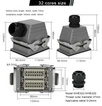 HDC HE Heavy Duty Connector 6/10/16/24/32/48 Core Pin Top/Side Outlet Aviation Plug Rectangular Waterproof Electrical Wiring
