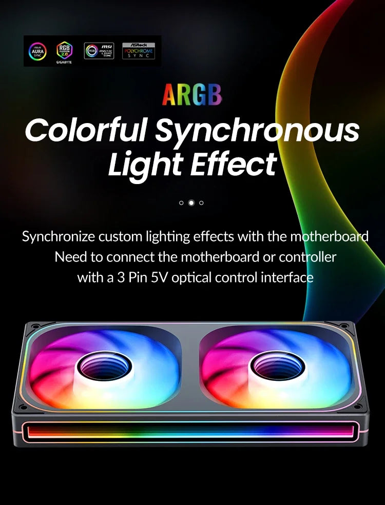 Jonsbo ZB-120/240/360 ARGB Computer case fan,4 sides Infinity Mirror lighting effect/28MM thickness integrated cooling fan