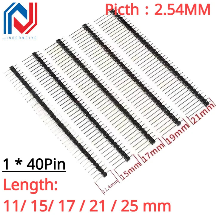 10PCS 1X40 Pin Single Row MALE 2.54MM PITCH 11MM/15MM/17MM/21MM/25MM LONG PIN Header Connector Strip 1X40pin 1*40 40P 40Pin