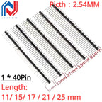 10PCS 1X40 Pin Single Row MALE 2.54MM PITCH 11MM/15MM/17MM/21MM/25MM LONG PIN Header Connector Strip 1X40pin 1*40 40P 40Pin