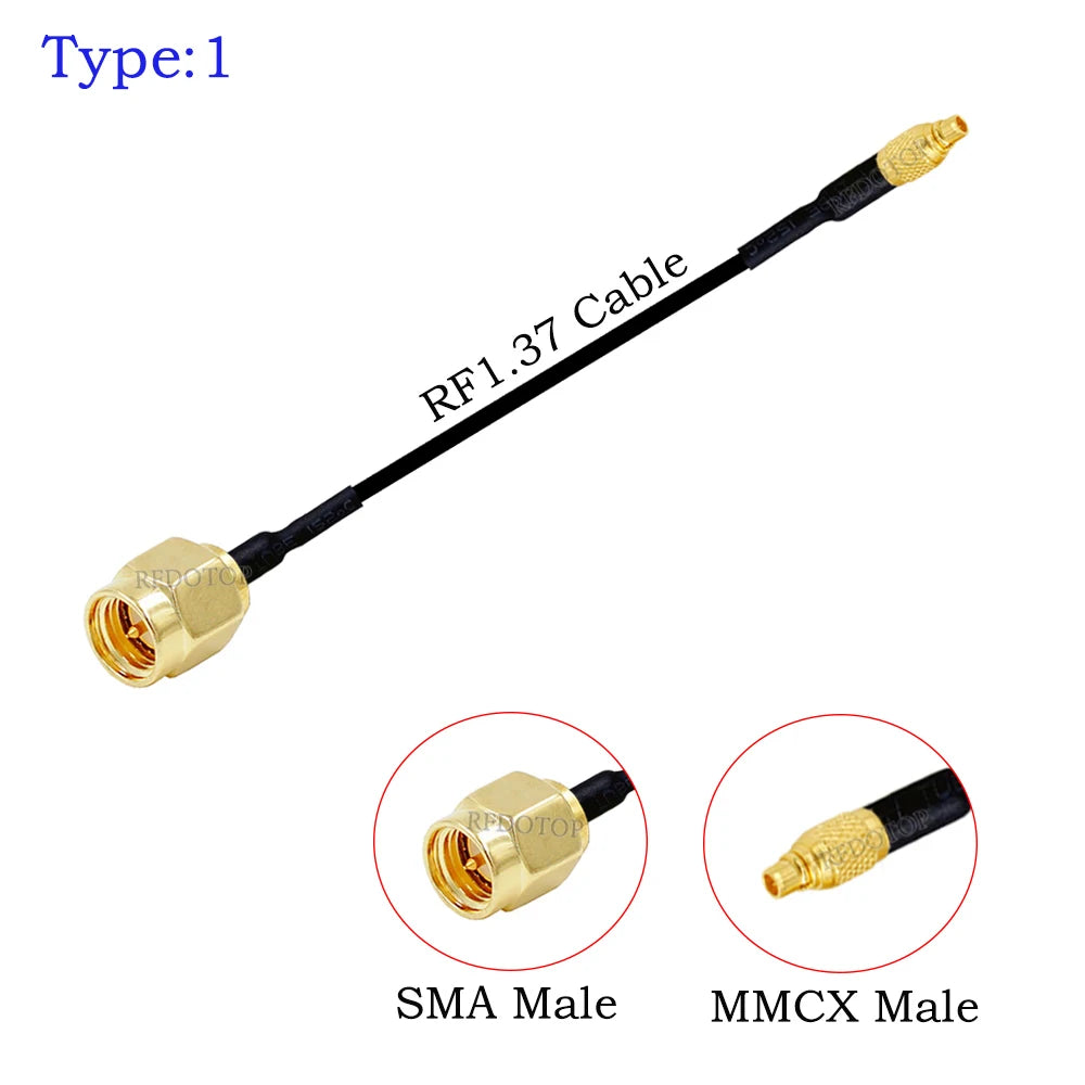 1Pcs RF1.37 Cable SMA Male/Female to MMCX Male 90 Degree Connector 50ohm SMA to MMCX RF Coaxial Extension Jumper OD=1.37 Cable