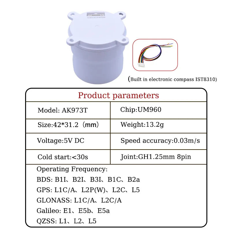 F9P/UM980/UM981/UM960/M20 GPS Antenna with Compass IST8310&RM3100 for Drone RTK Module Precision Agriculture Auto-Survey Mapping