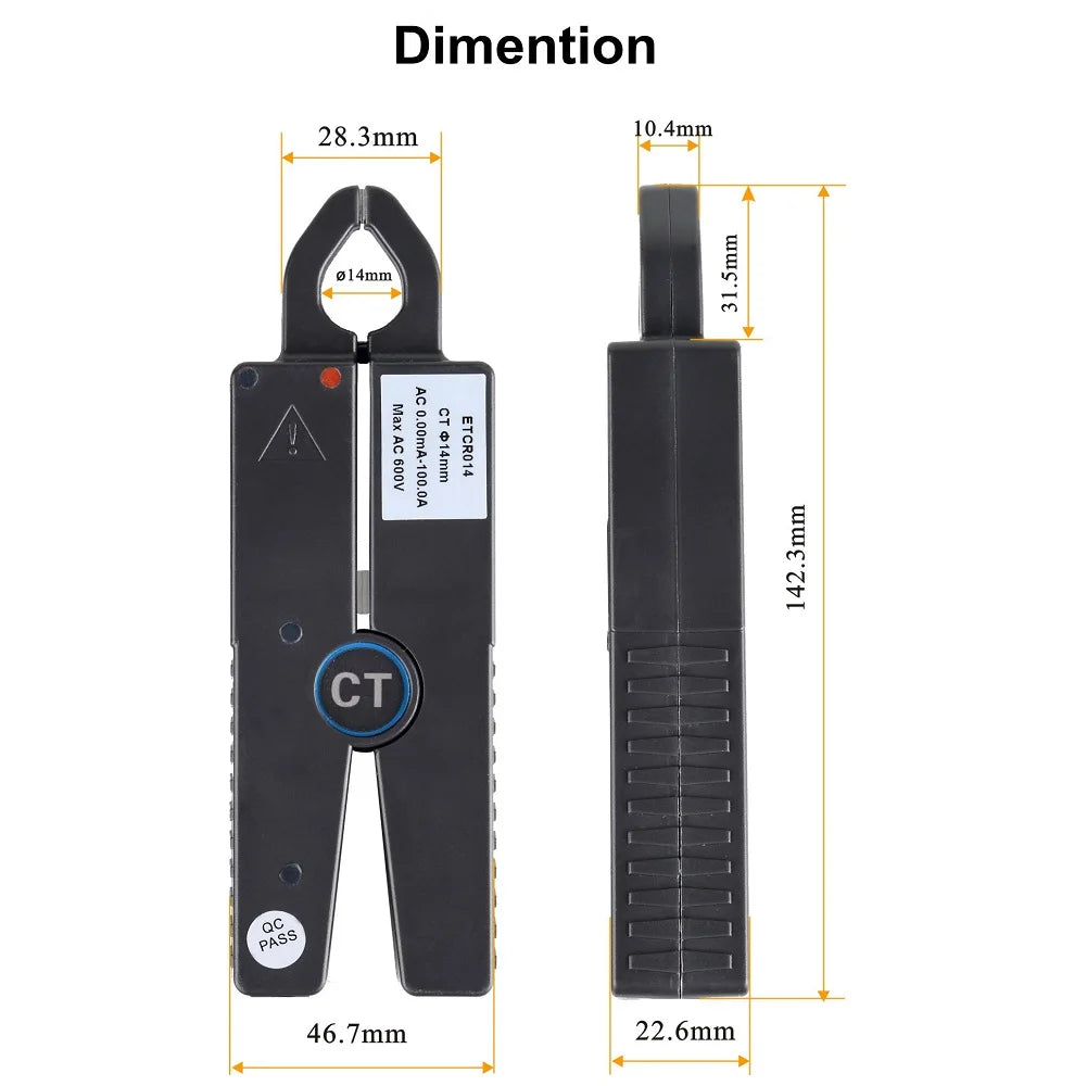 ETCR008 ETCR014 Sharp Nose Clamp Current Sensor AC Leakage Phase Power Energy Transducer Turn Ratio 2500:1 CT Technology
