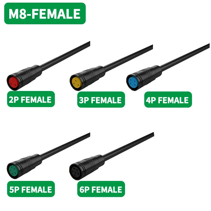 5/10/100PCS M6/M8 Ebike Sensor Connector 2/3/4/5/6P Male Female Display Connector 20cm Cable Straight/Butt Joint Connector IP65