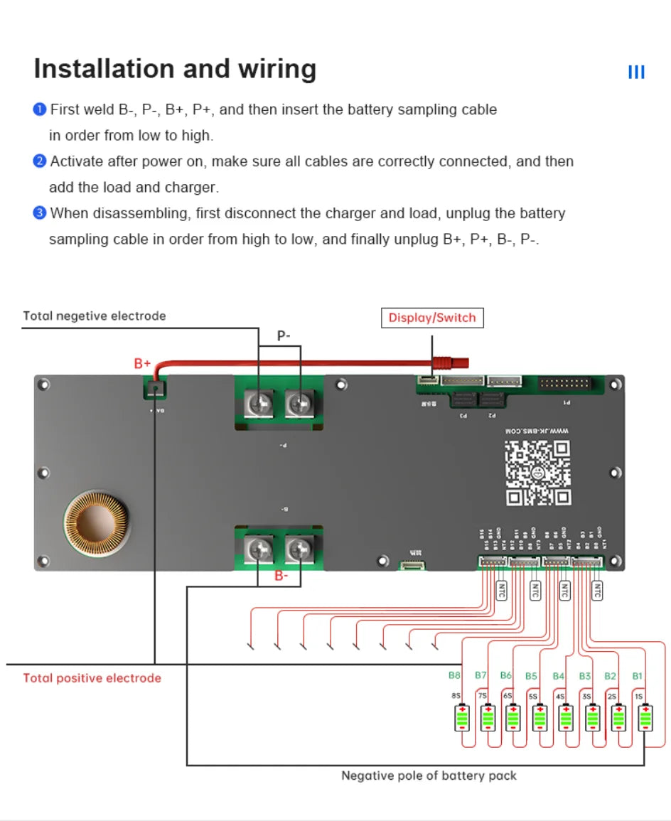 JIKONG PB2A16S20P Smart BMS 200A with 2A Active Balancer 8S 10S 12S 14S 16S 24V 48V LiFePo4 Li-Ion LTO Inverter Battery JK