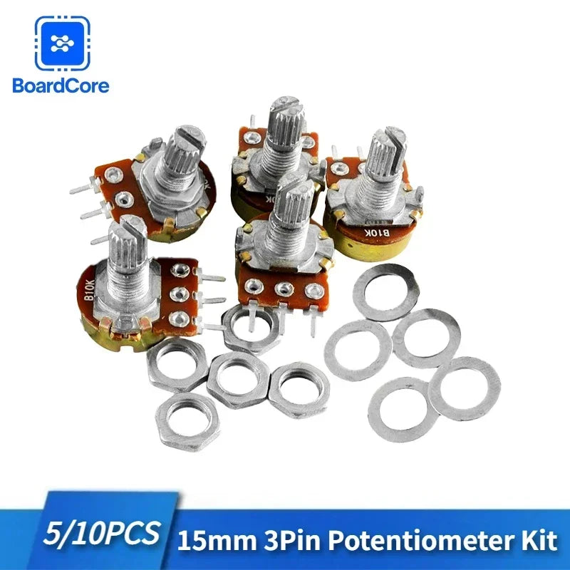 5/10PCS WH148 Potentiometer 15mm Shaft 3Pin B1K B5K B10K B20K B50K B100K B500K Linear Audio Volume Control with Nuts & Washers
