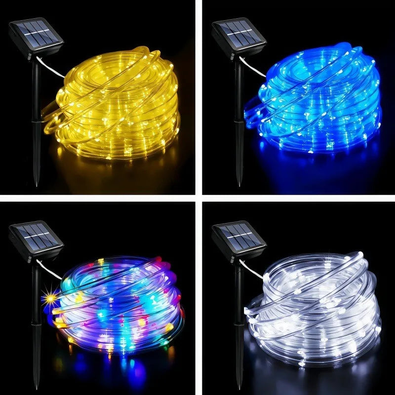 Solar String Lights Outdoor Waterproof LED Strip Rope Tube Lamp Christmas Fairy Garland String Lights for Garden Tree Yard Fence
