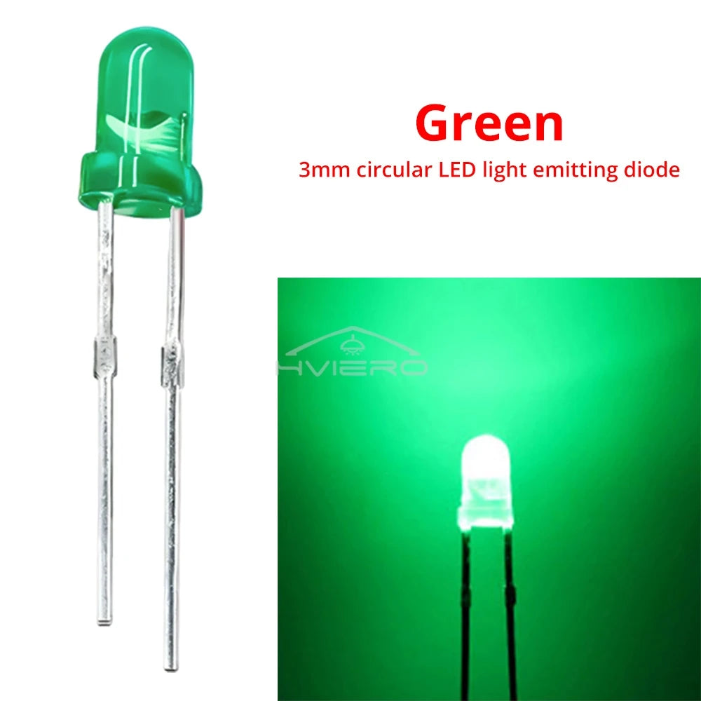 100-1000X 3mm Ball Bulb Led White Green Yellow Blue White Red Ultra Bright Light Emitting Diode Round Head with Edge Short Feet