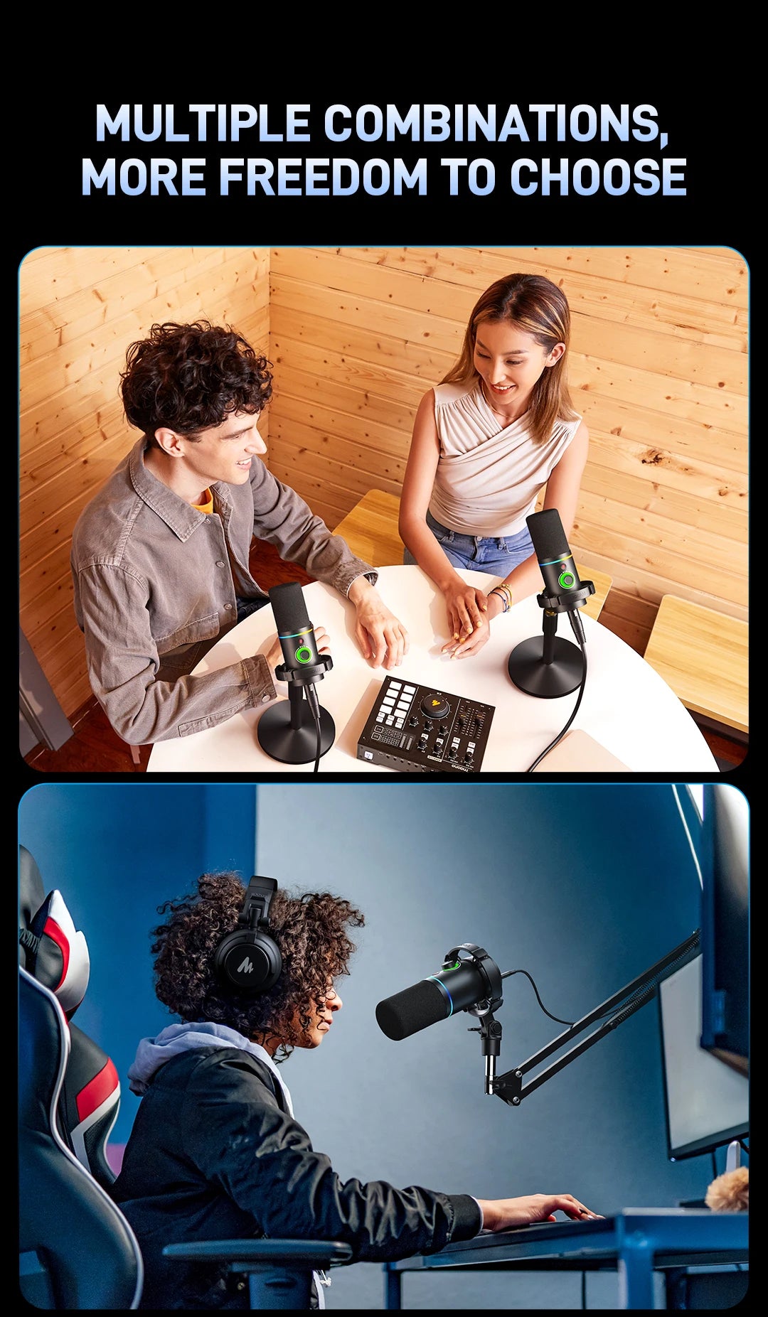 MAONO PD200X XLR/USB Dynamic Microphone for PC RGB Gaming Streaming Microphone with MAONO Link Software Mute Gain Knob Volume Control and Headphone Jack for Streaming Podcasting Recording Gaming Video