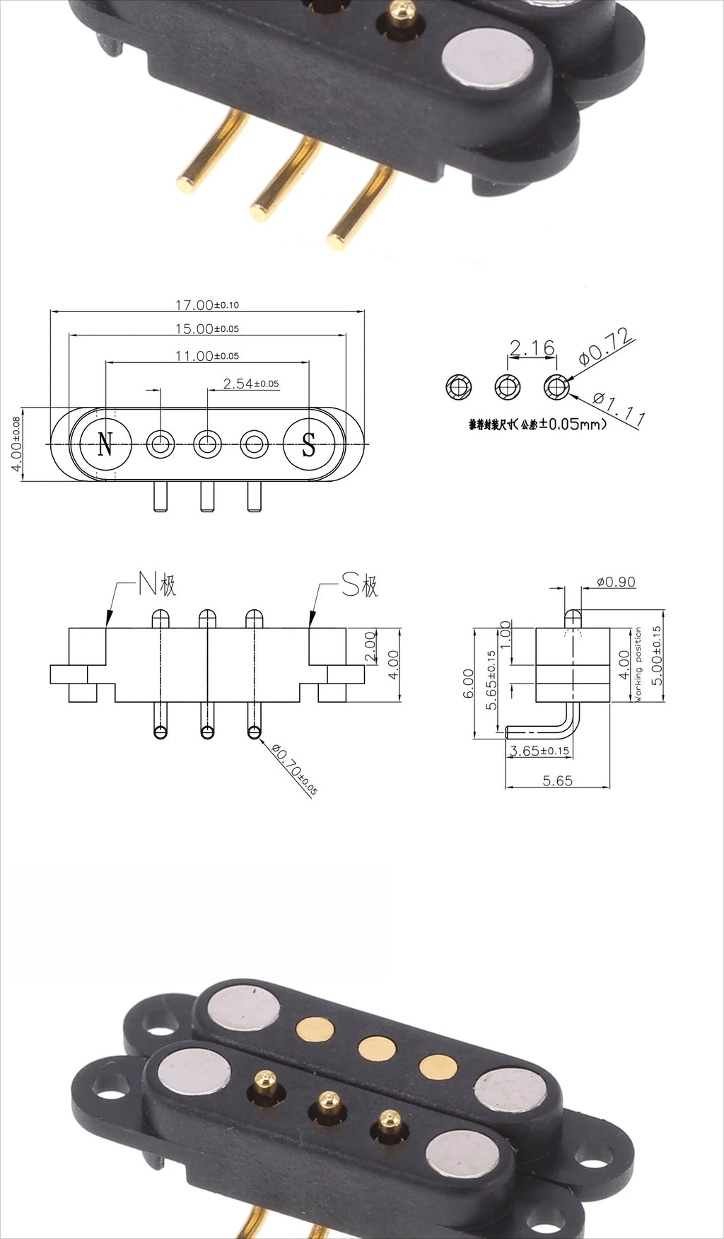 1/5 Set Waterproof DC Magnetic Pogo Pin Connector 2 3 4 5 6 7 8 9 Poles 2.54 MM Pogopin Male Female Contact Strip 90 Degree