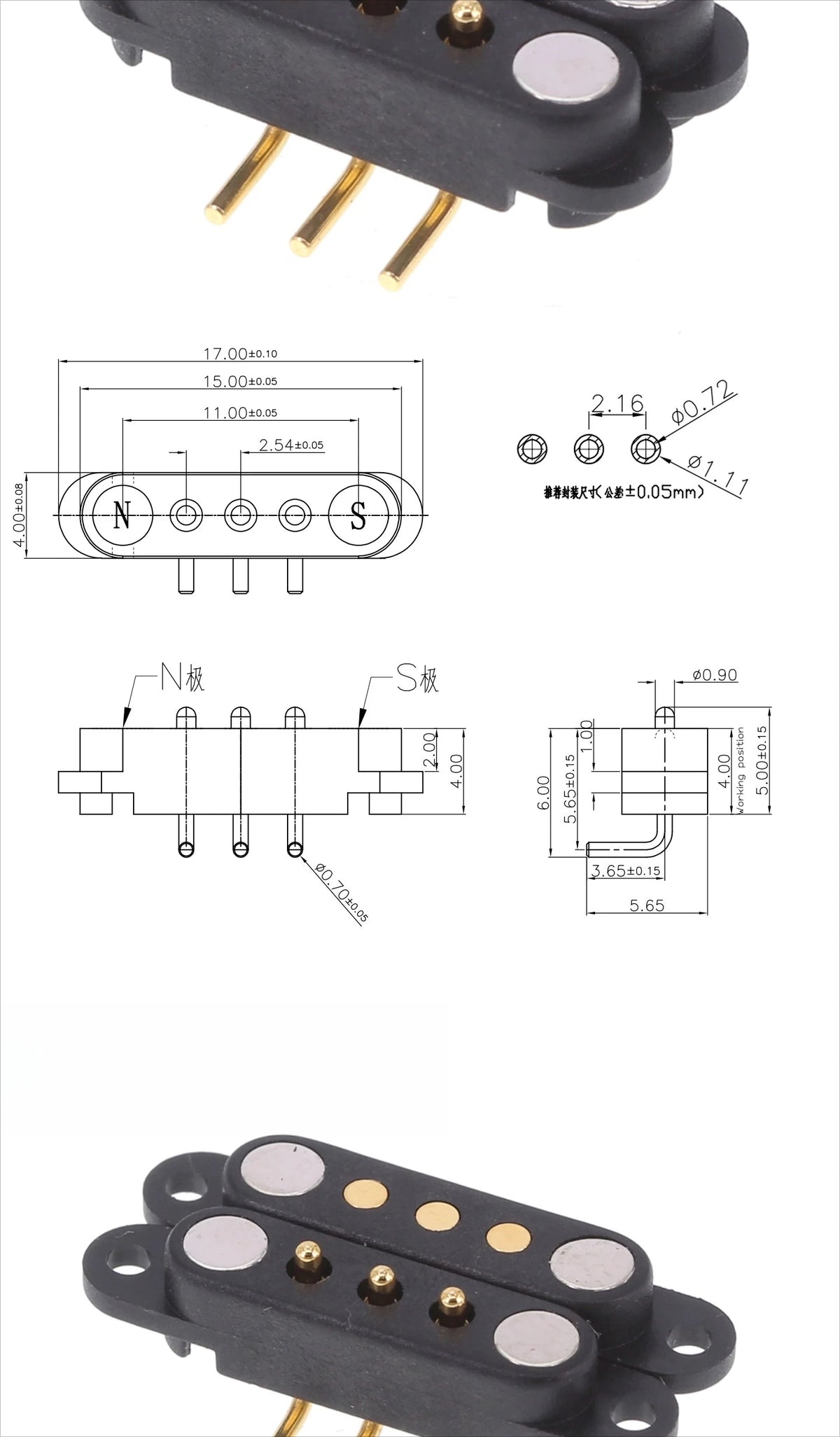 1/5 Set Waterproof DC Magnetic Pogo Pin Connector 2 3 4 5 6 7 8 9 Poles 2.54 MM Pogopin Male Female Contact Strip 90 Degree