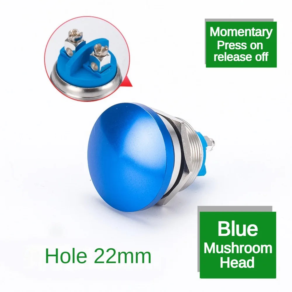 16/19/22mm Metal Button Switch Waterproof Momentary Self Reset Screw Foot Red Green Blue Mushroom Head Power Switch