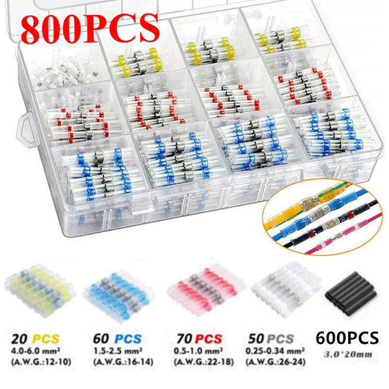 50-1000PCS Solder Seal Quick Wire Connectors Heat Shrink Butt Electrical Waterproof Kit Sleeve Connect Insulated Shrinkable Tube