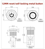 12 16 19 22MM Metal Button Switch LED Light Waterproof Momentary  Self-Locking Car Engine Power Supply 5V 6V12V24V 220V Red Blue
