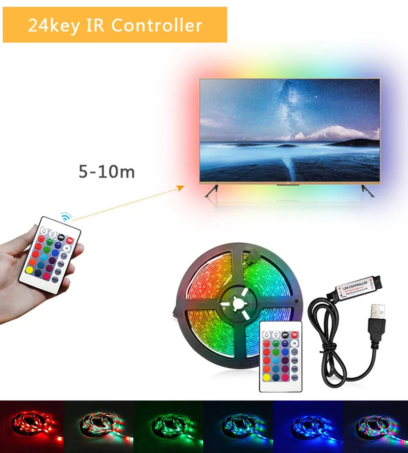 1m USB LED Strip Lights 60LEDs/m RGB Tape SMD 2835 With Remote Control Flexible Tape Diode Ribbon TV Backlight Room Decor