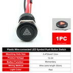 12mm Plastic Push Button Switch IP65 Waterproof 12V 24V Pre-Wired Symbol LED Dash Indicator Switch for Car Marine Boat RV Truck