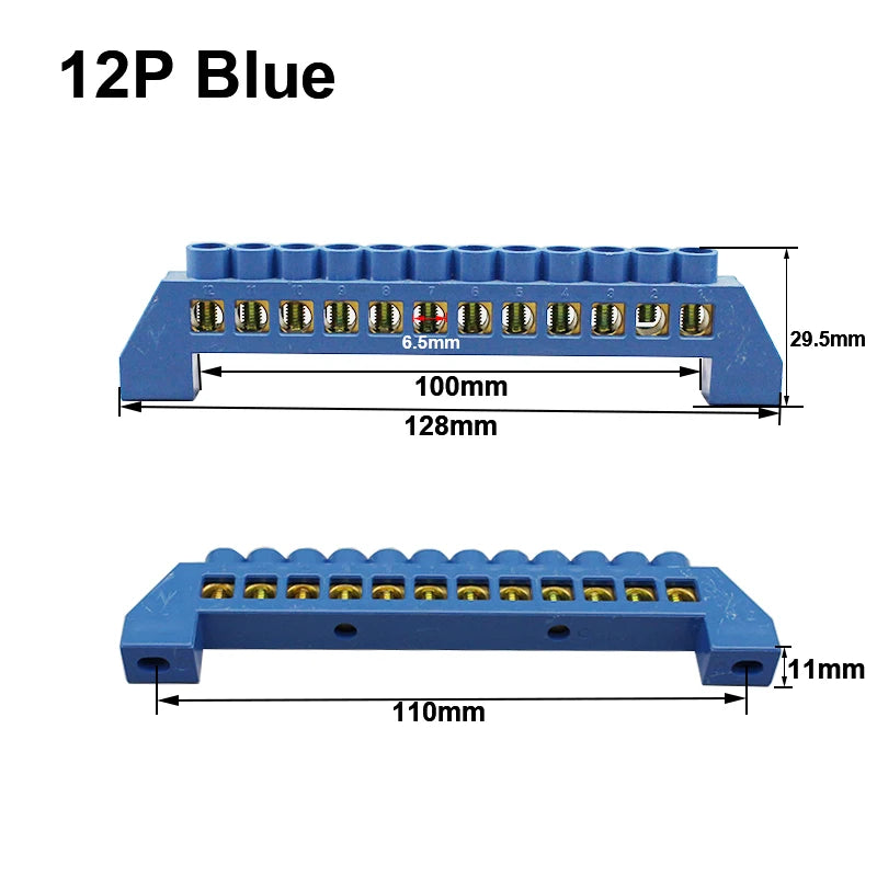 Blue Green White Bridge Design Zero Line 4-12 Pole Screw Brass Copper Grounding Strip Terminal Block Connector Earth And Neutral