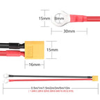 XT60 to O-Ring Terminal Cable: XT60 Male or Female Connector to M8, with 12 AWG Silicone-Insulated Wire (0.5 m to 10 m)