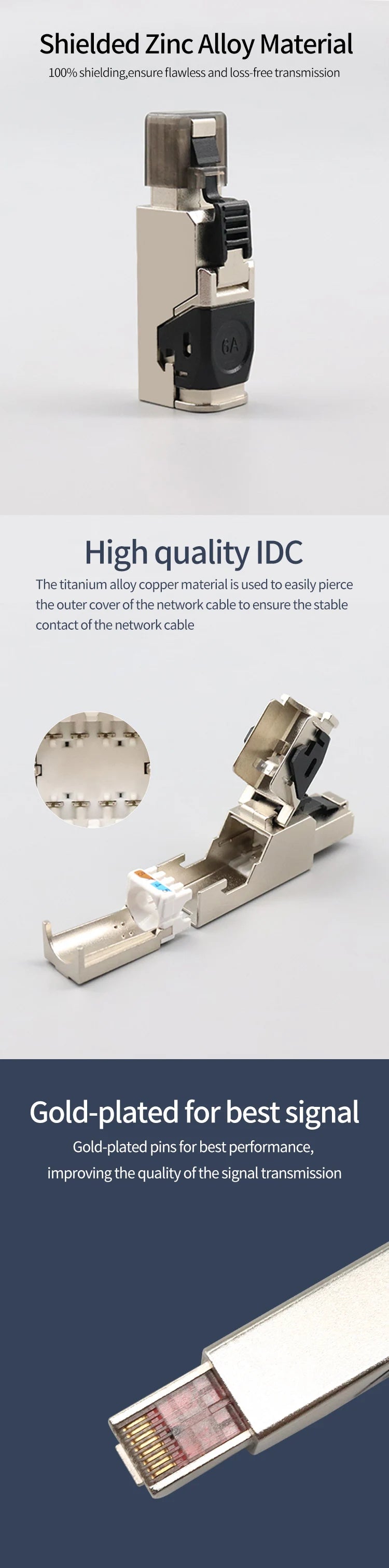 CAT8 STP RJ45 Connector CAT7 CAT6A Reusable Ethernet Termination modular Plug Shielded Modular Zinc alloy Field Termination Plug