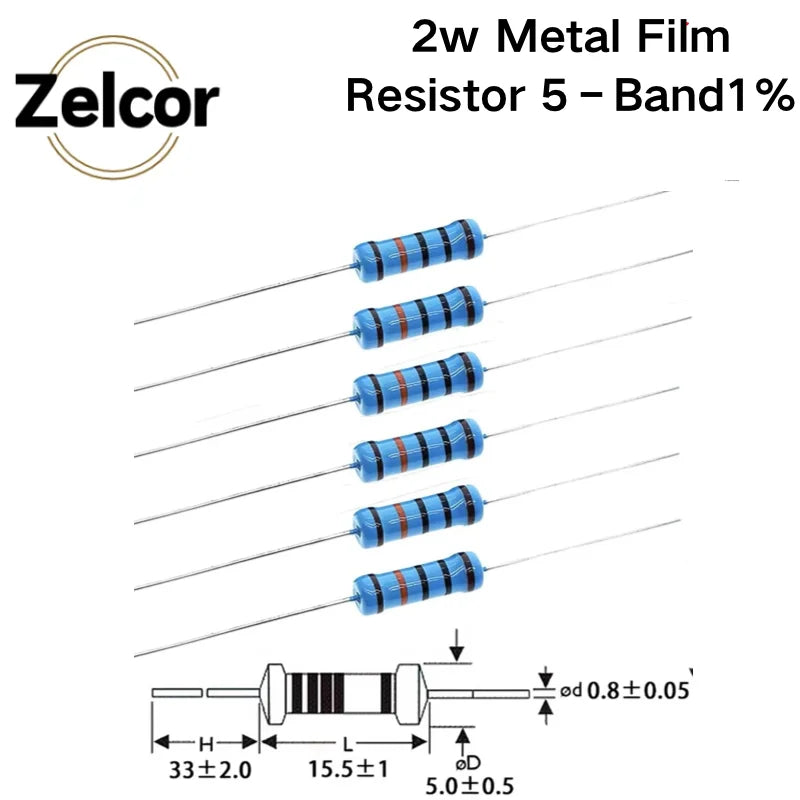 20PCS Metal Film Resistor 1W 2W  Metal Film Resistor Pack 1W 2W  1K 10K 100K Metal Film Resistor Kit 10Ohm~1MOhm