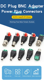 2/5/10PCS DC 12V Male Female BNC Connectors 5.5*2.1mm/2.5mm Welding-Free Power DC Plug Adapter Jack Sockets For LED CCTV Camera