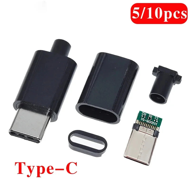 5pcs 10Pcs TYPE C USB 3.1 24 Pin Male Plug Welding Connector Adapter with Housing  Charging Plugs Data Cable Accessories Repair