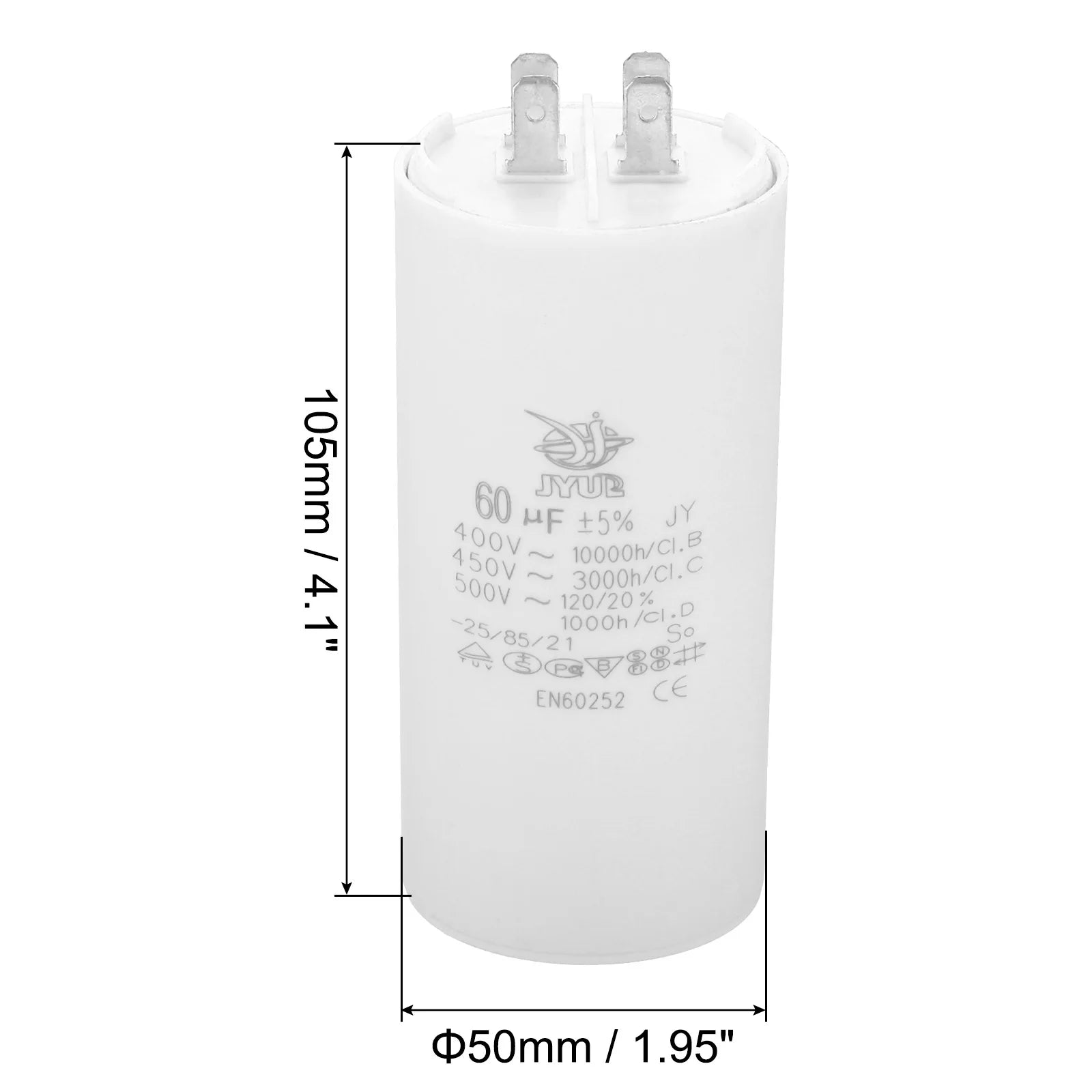 CBB60 8uf-100uf Running Capacitor AC 450V 4 Pins 50/60Hz Double Insert Cylinder Bottom for Air Conditioning Water Pump Fan Motor