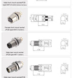 CAZN M8 Welding Panel Connector Male Female Back Mount Socket SMD 3 4 5 6 8 Core Angle Pin Male and Female Socket
