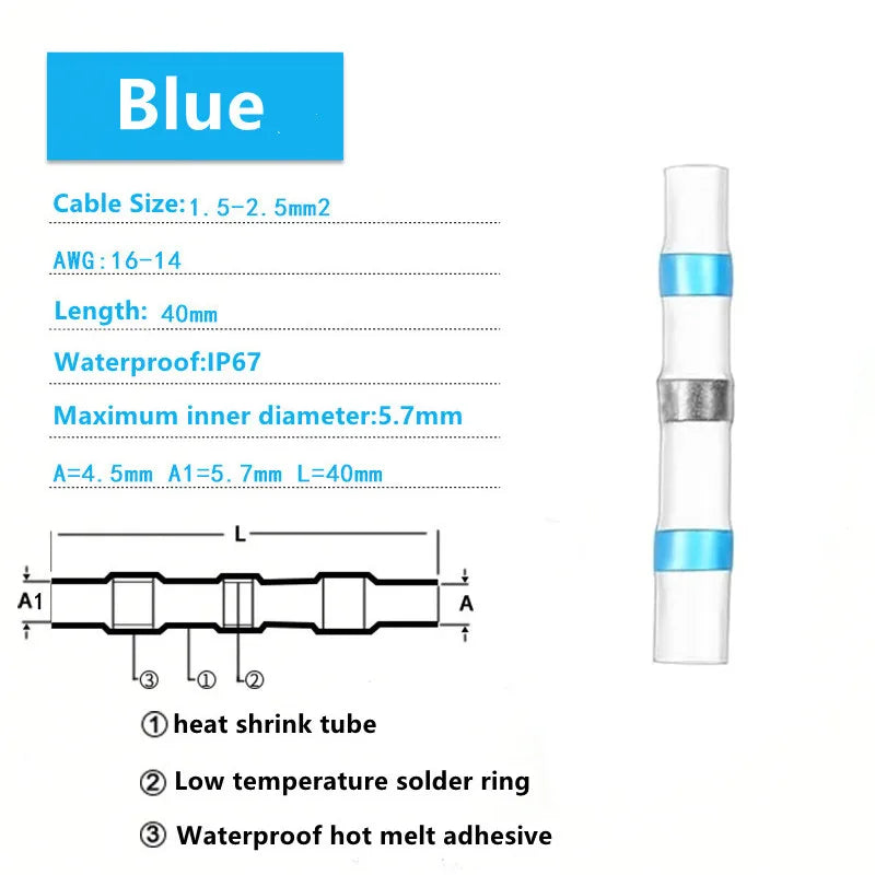 10-200pcs Welding Ring Heat Shrink Tube Terminal Waterproof Electrical Connection Solder Seal Wire Connectors Butt Splice