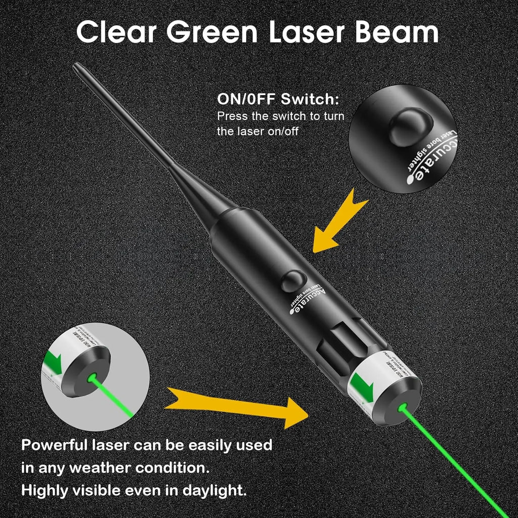 Powerful Green Bore Sighter Laser Bore Sight Kit with 32 Adapters fit 0.17 to 12GA Cal Multiple Caliber for All Gun Rifle Pistol