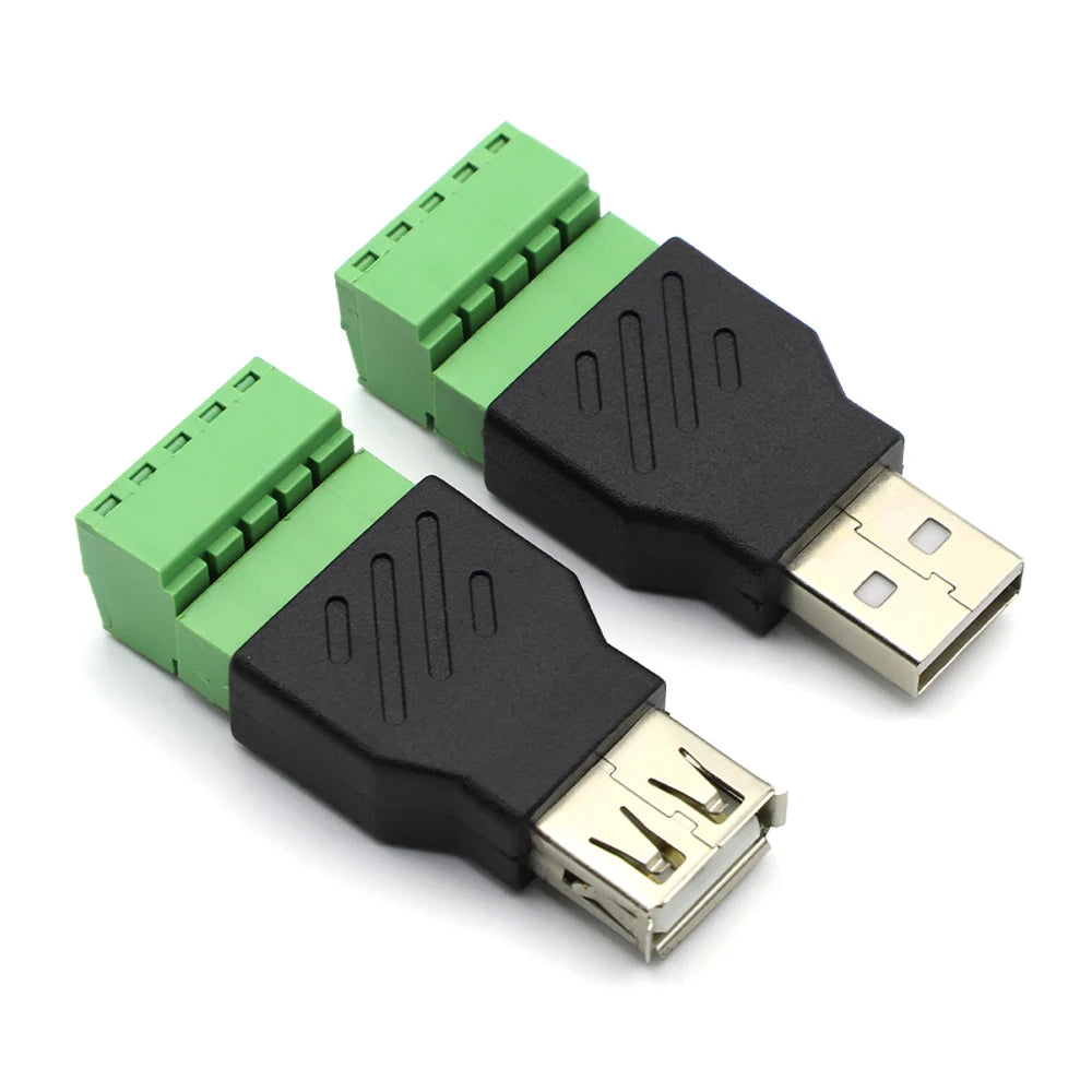 1pcs USB 2.0 Type A Male/Female to 5 Pin Screw Connector USB Jack with Shield USB2.0 to Screw Terminal Plug Soldering Free